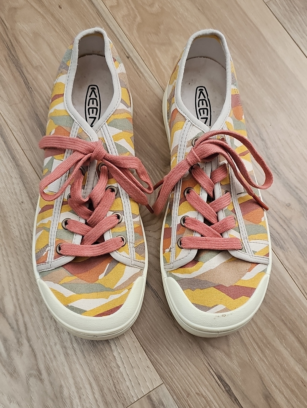 KEEN Women's Canvas Sneaker in Yellow, Coral and Tan
